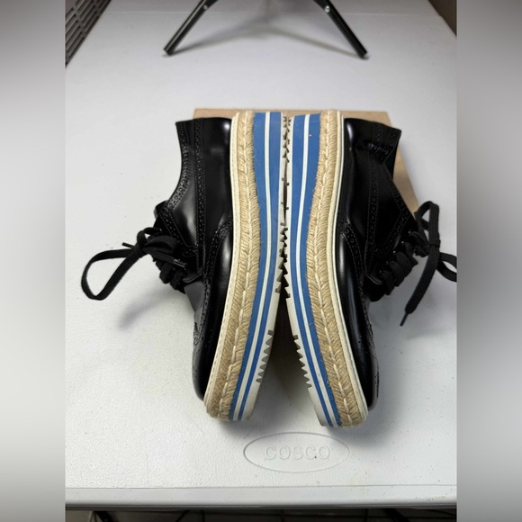 PRADA Black White Blue Perforated Wingtip Shoes Sz 37 / US 7 - Picture 7 of 13